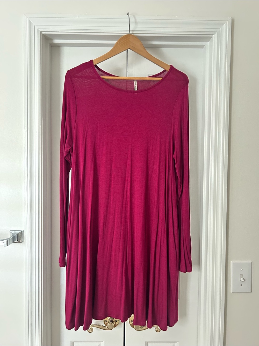 mittoshop Long Sleeve Swing Dress in Magenta